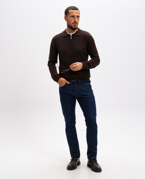 Cashmere&Whiskey Brown patterned merino wool polo shirt CH07Z