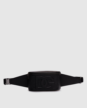 Dolce&Gabbana Black leather belt bag with textured DG logo monogram BM2438A8034