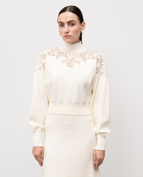 Twinset White sweater with floral embroidery 252TP3406