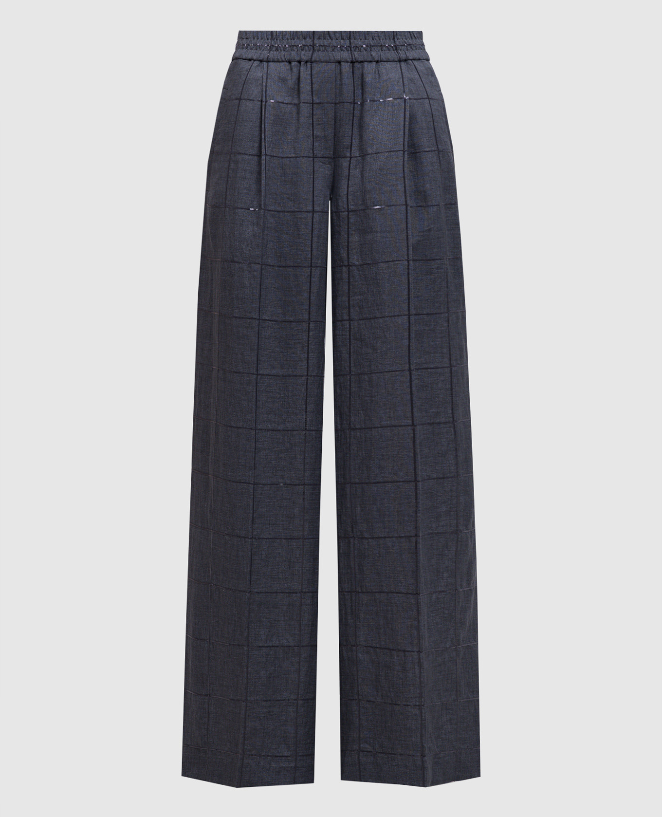 

Gray linen palazzo in a check pattern with sequins Brunello Cucinelli, Grey