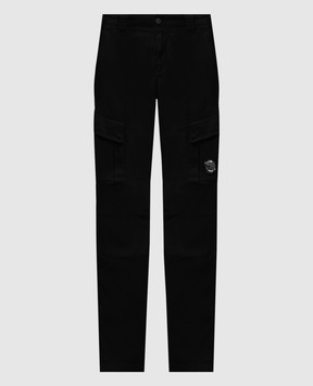 C.P. Company Black cargo pants with logo patch MPA056A005694G