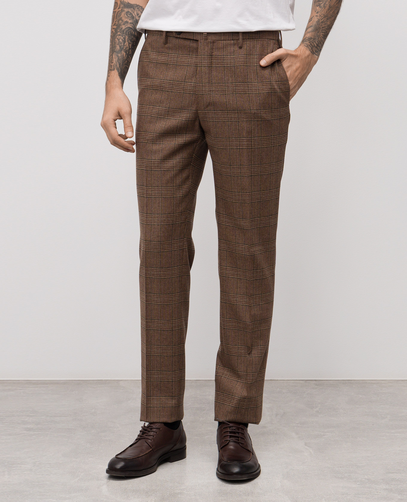Brown checked wool and cashmere pants Slowear 3