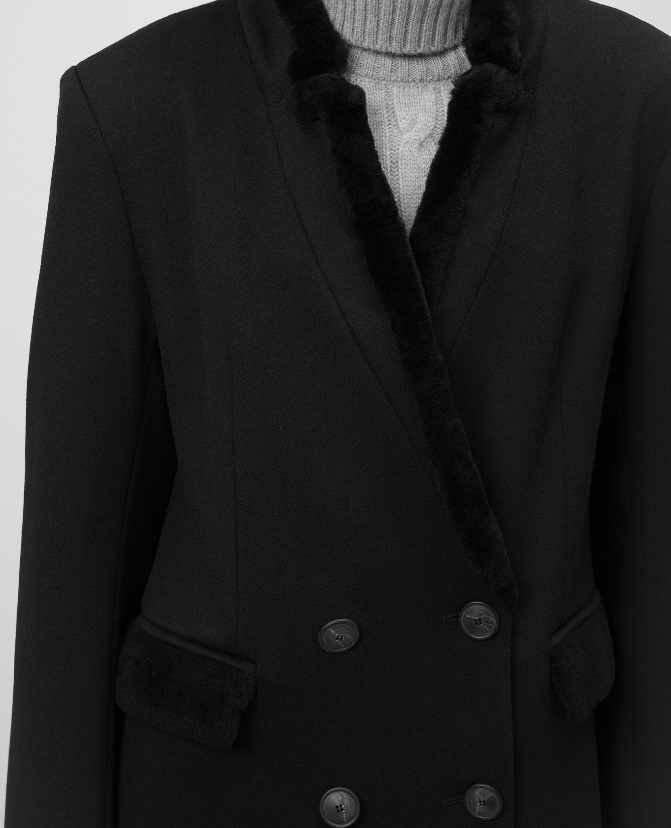 

Black double-breasted ERCOLE coat in wool with shearling Simonetta Ravizza