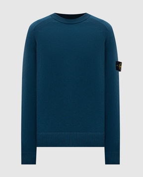 Stone Island Blue wool sweater with logo K2S155100045S00B4