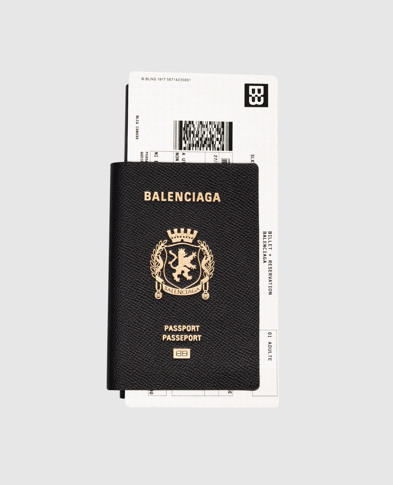 Black leather wallet Passport 1 Ticket Balenciaga