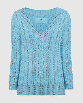 Ermanno Scervino Blue pullover with a textured pattern with crystals D445M327CTHZF