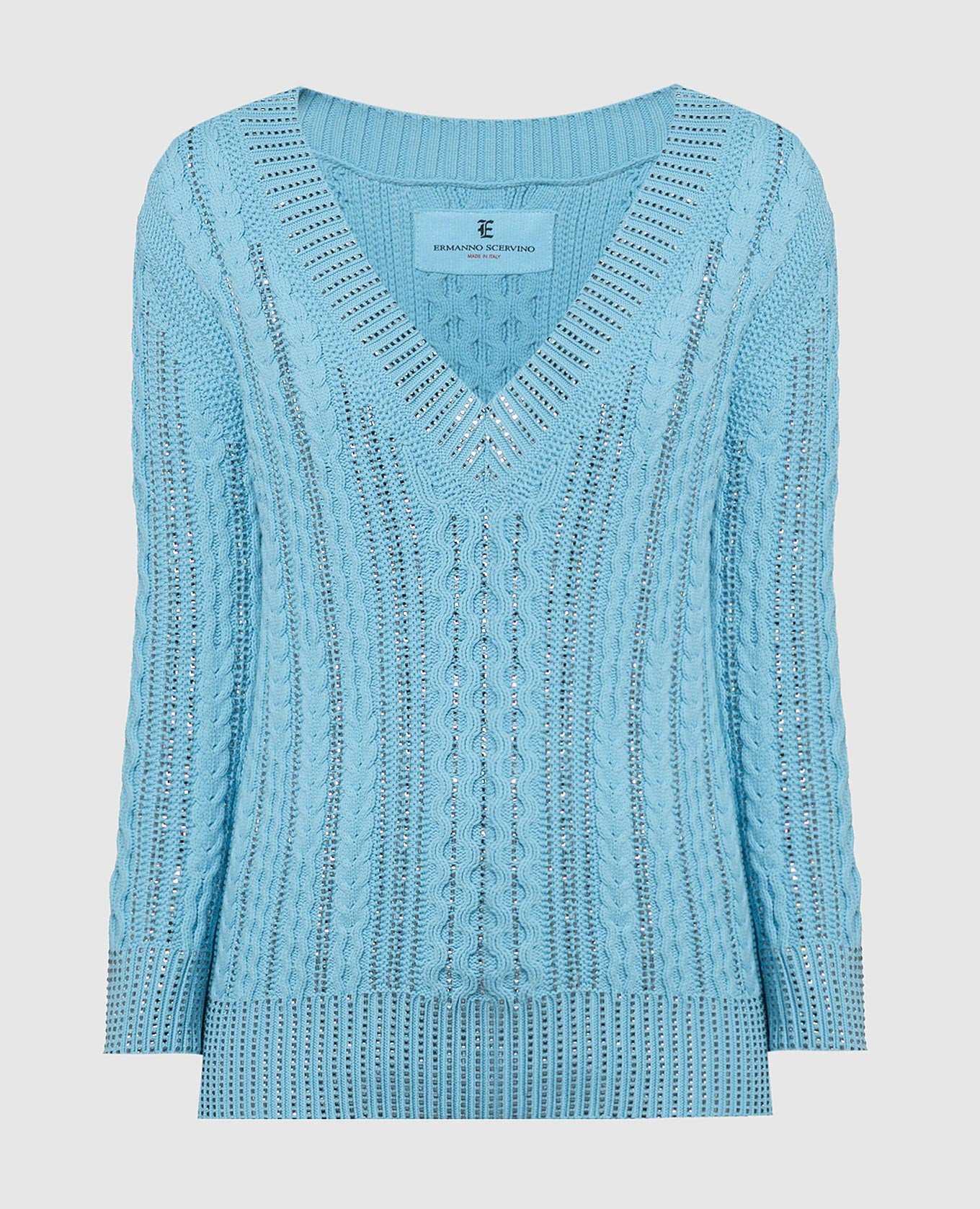 

Blue pullover with a textured pattern with crystals Ermanno Scervino, Light blue
