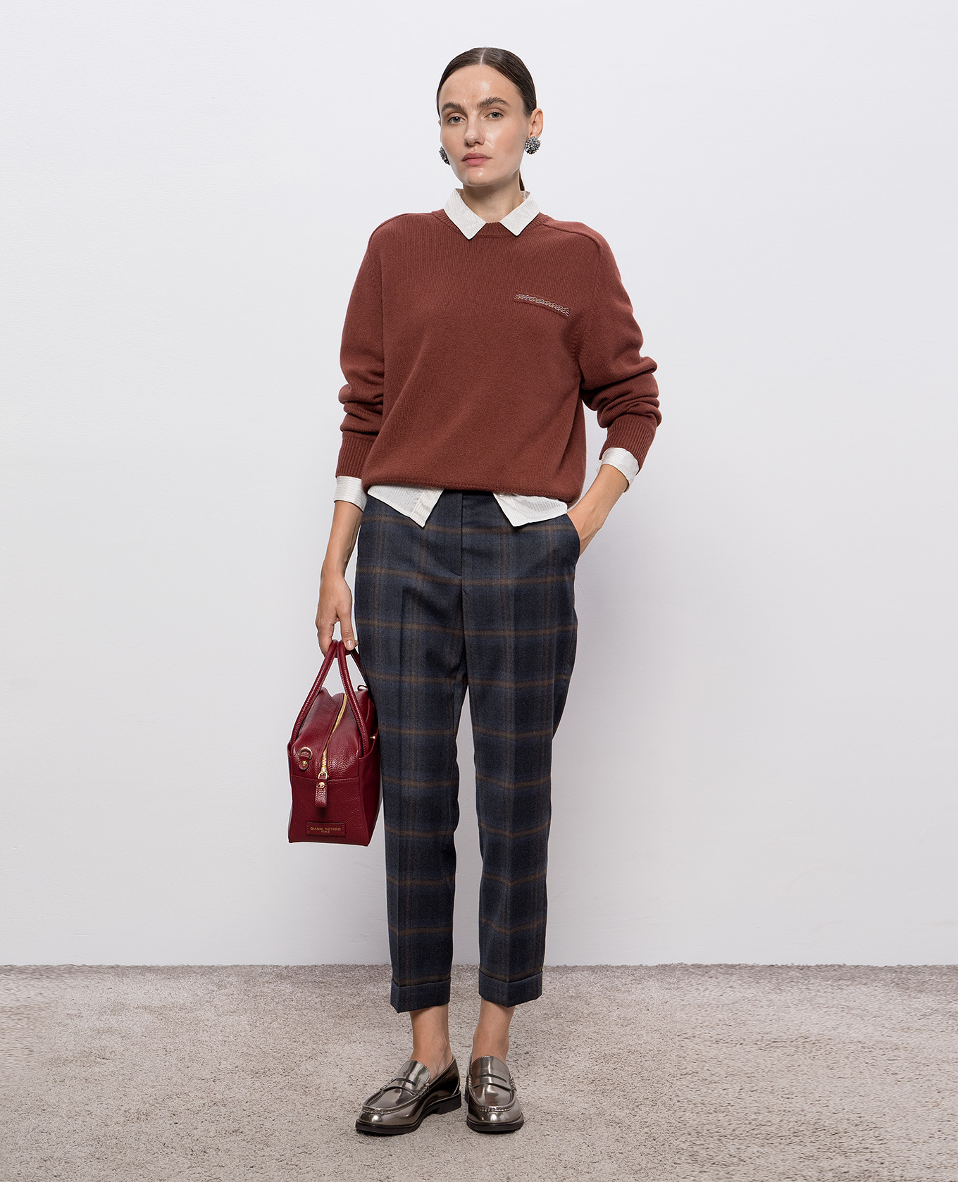 

Gray wool checked pants Peserico, Grey