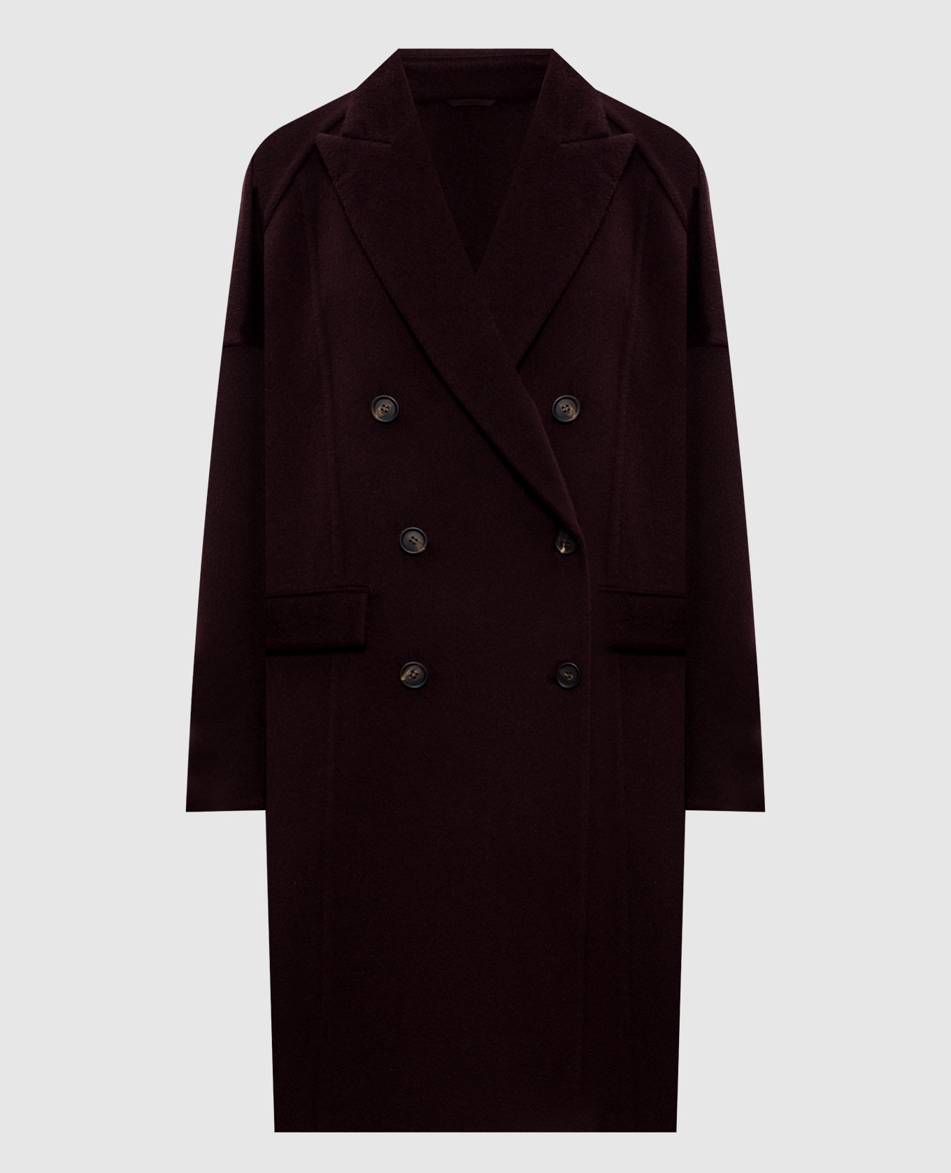 Burgundy double-breasted cashmere coat Brunello Cucinelli