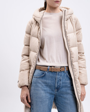 Peserico Beige leather belt with monil chain S32592C0CC685