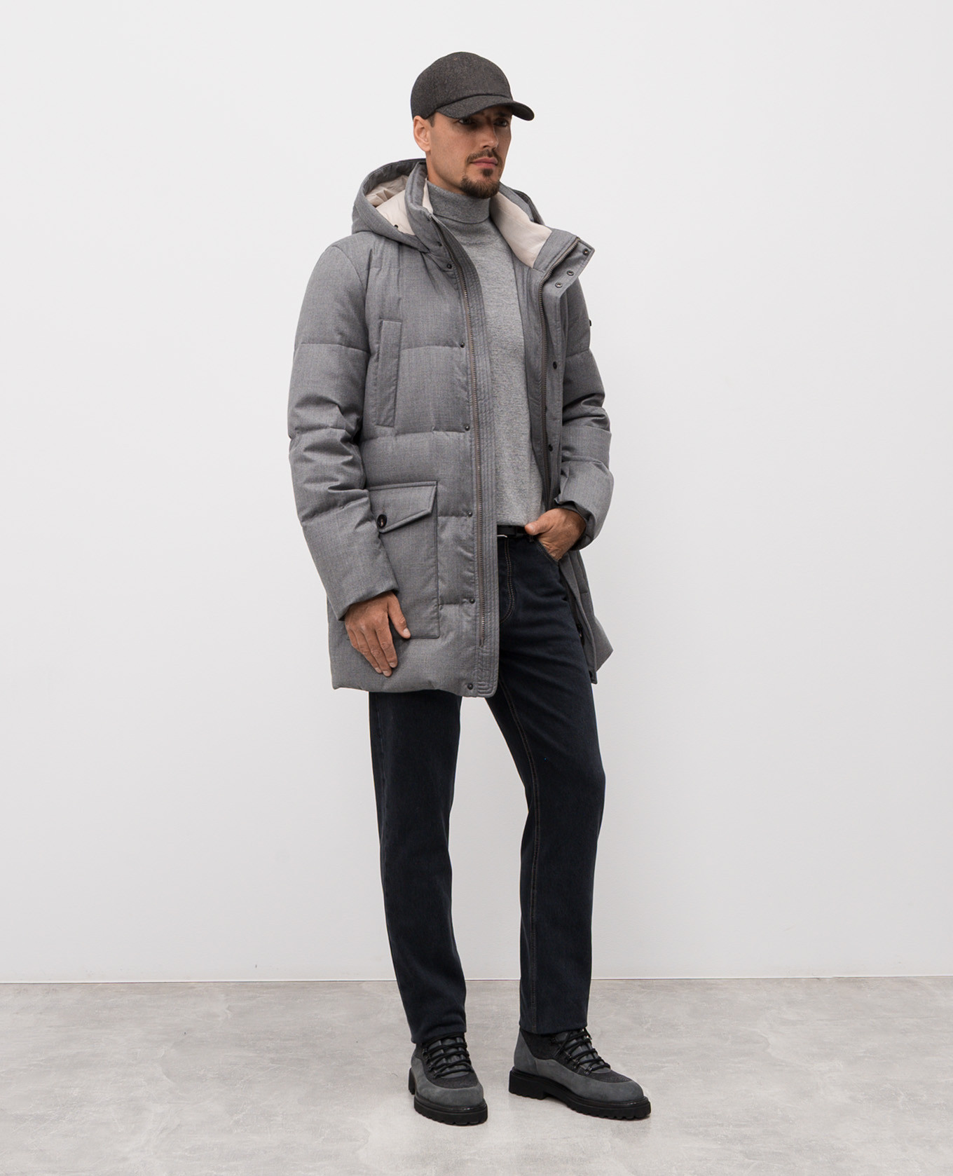 

Grey quilted wool down jacket with logo Peserico