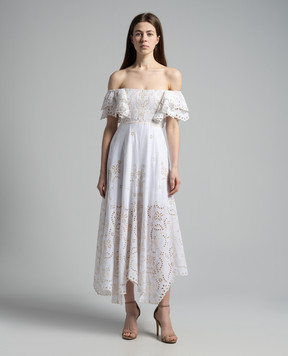 Charo Ruiz Sheen white midi dress with embroidery 244623