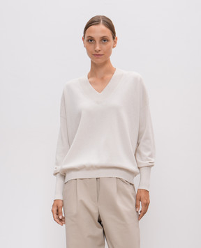 Brunello Cucinelli Beige cashmere pullover with monil chain M12190302