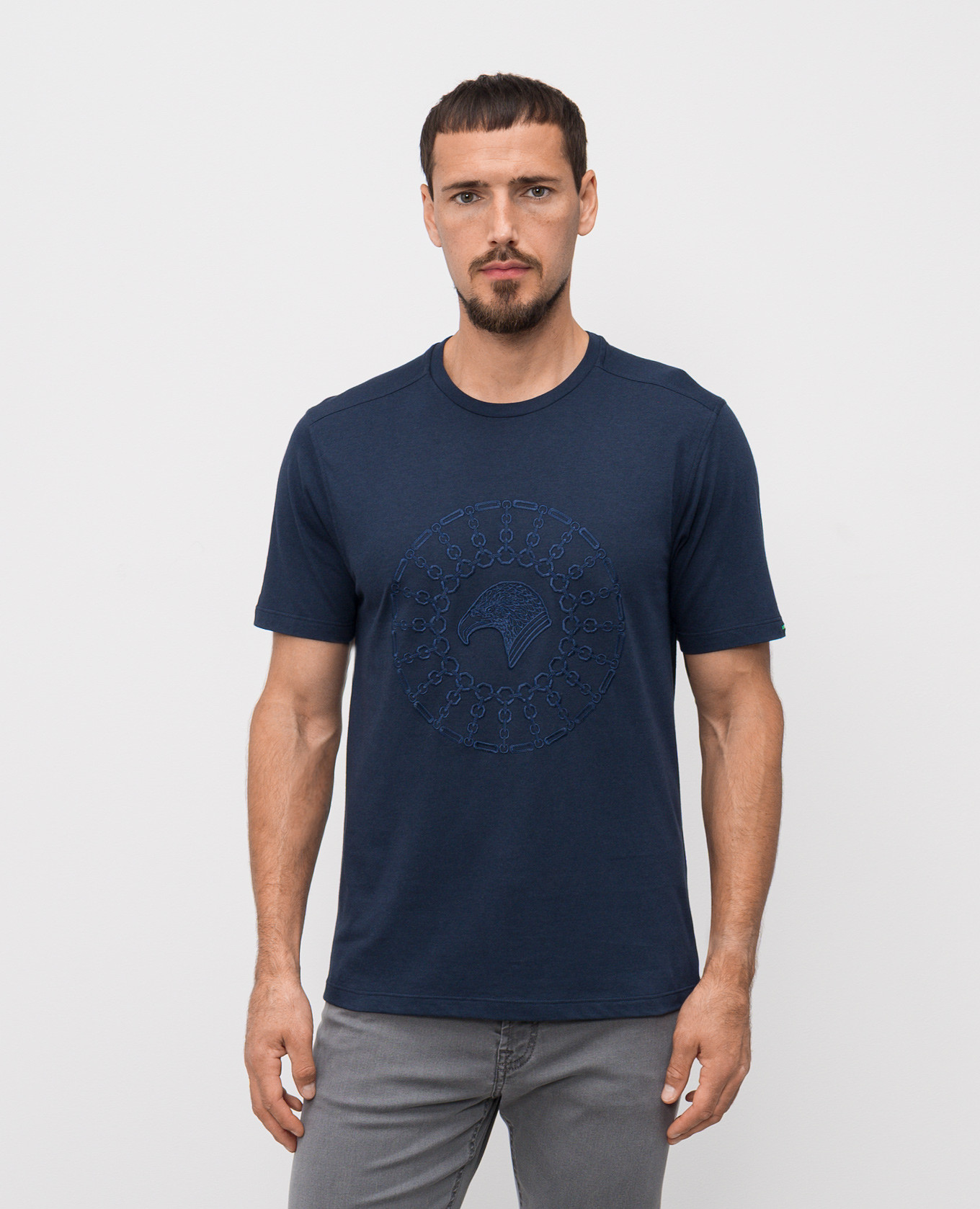 

Blue T-shirt with embroidered emblem Stefano Ricci