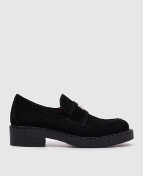 Babe Pay Pls Black suede loafers with logo 201201580V