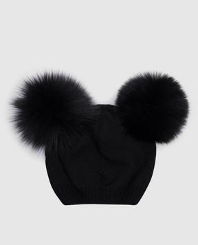 Philipp Plein Children's black merino wool hat with sequins GAC0005