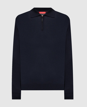 ISAIA Blue wool polo shirt with embroidery MG8020YP005
