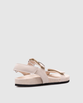 Brunello Cucinelli Children's beige leather sandals with a monil chain BZSKPZG414