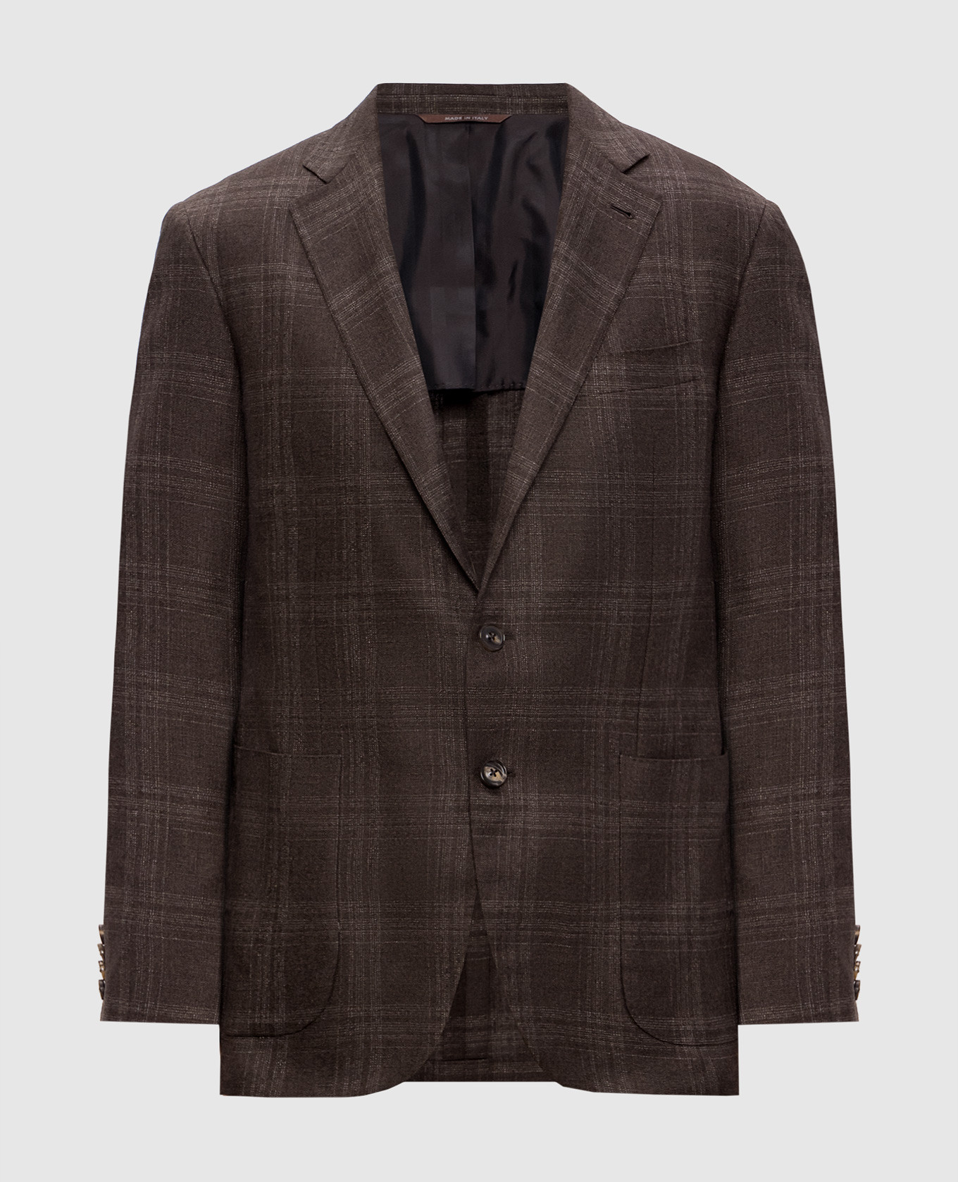 Brown checked silk and cashmere blazer Canali