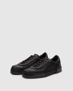 Dolce&Gabbana Black leather sneakers with weaving A20195A9T93