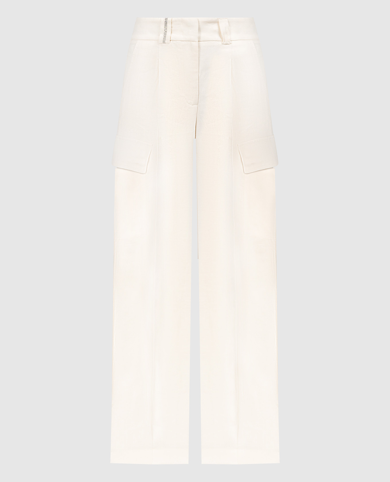 

Beige linen cargo pants with monil chain Peserico
