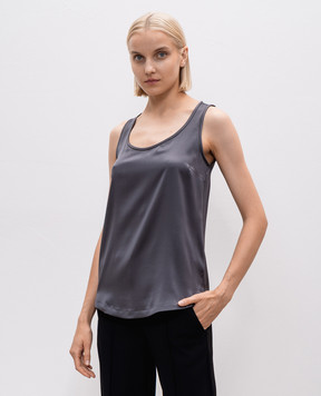 Brunello Cucinelli Gray silk top with monil chain M0C59DE330
