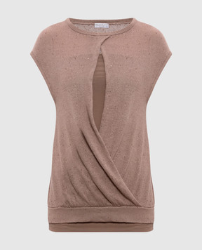 Brunello Cucinelli Beige linen and silk top with slit M10520228