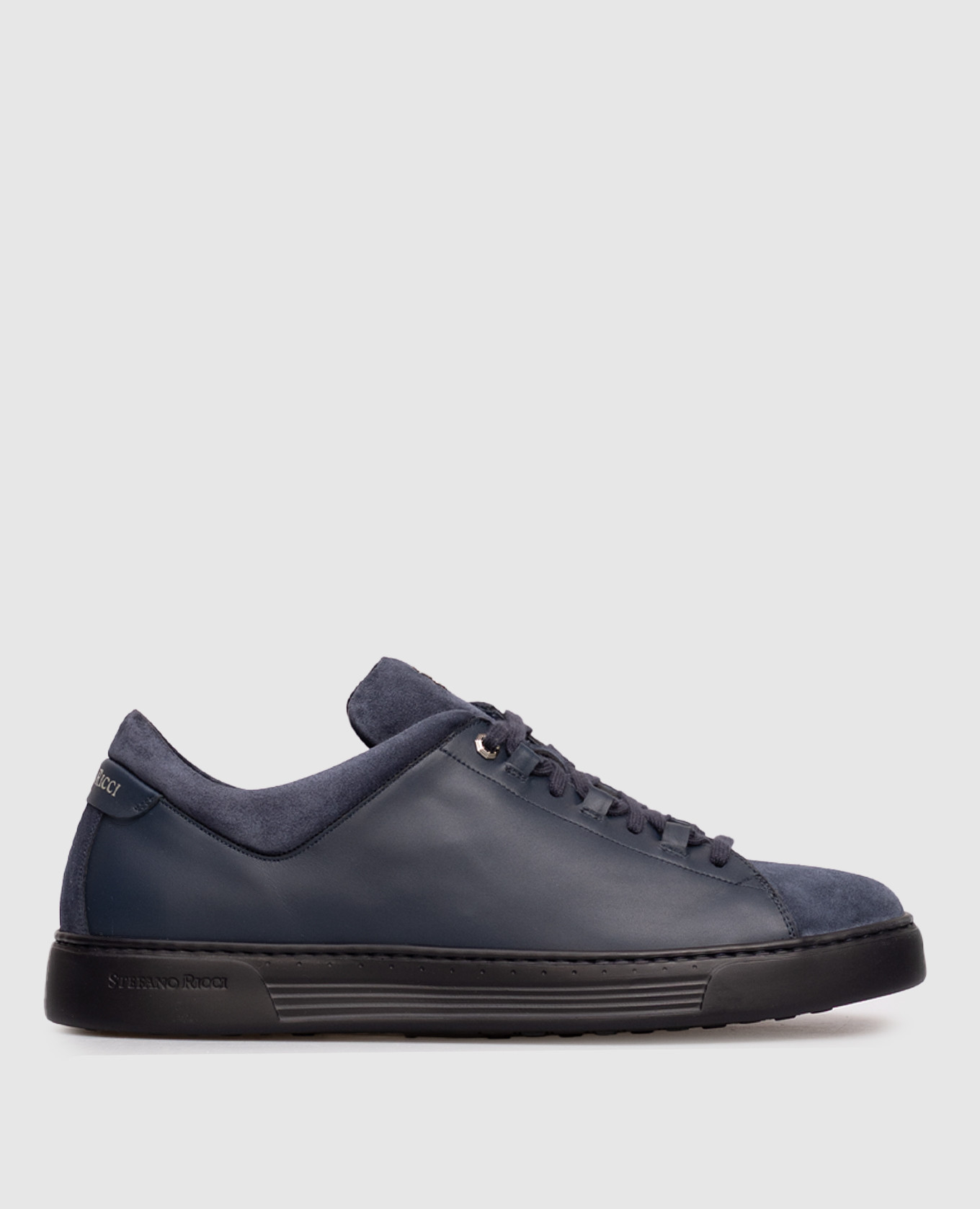 Blue leather sneakers with logo Stefano Ricci