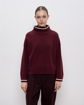 Brunello Cucinelli Burgundy cashmere and silk sweater with monil chain M16222704