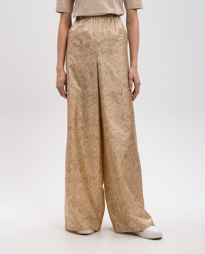 Max Mara DOMIZIA yellow silk pants with floral print DOMIZIA