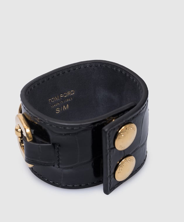 Tom Ford - Black crocodile embossed leather bracelet with logo JW078ALE001X  - buy with European delivery at Symbol