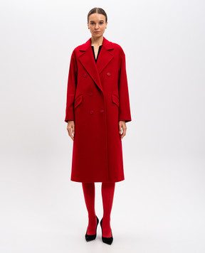 Twinset Red double-breasted wool coat with metallic logo 242TT2203