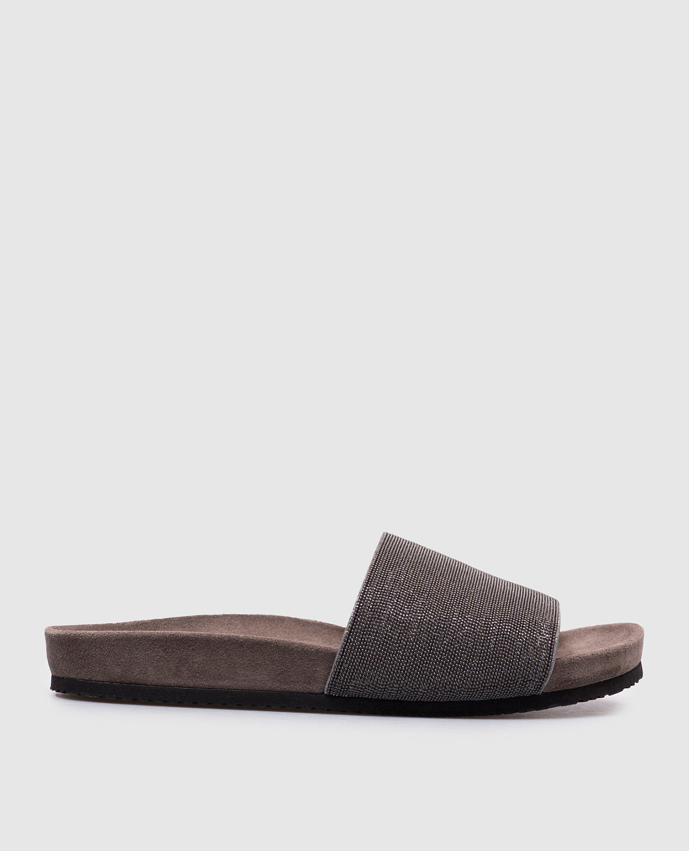 Precious grey suede flip-flops with monil chain Brunello Cucinelli