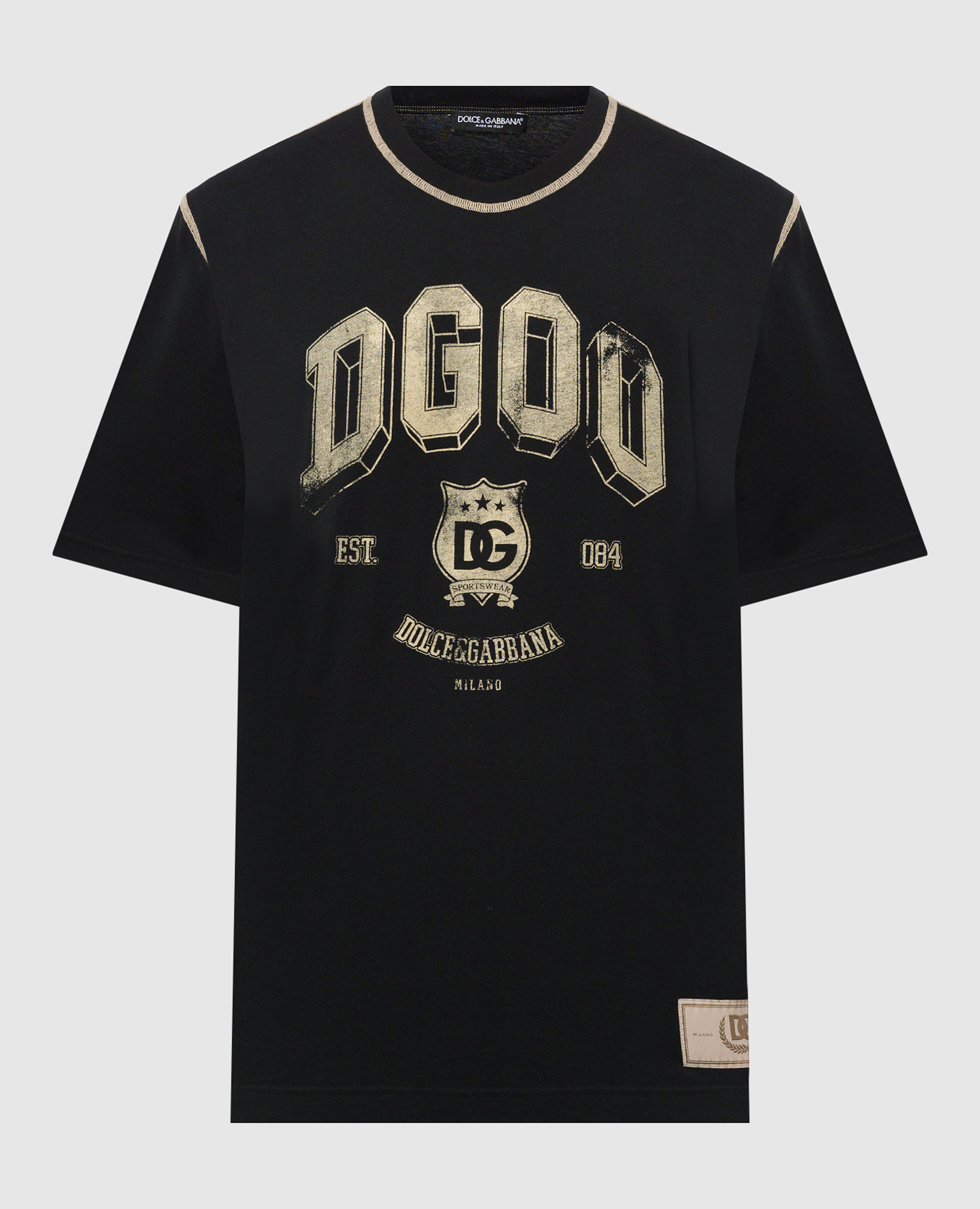 Black t-shirt with contrast print and logo patch dolce&gabbana