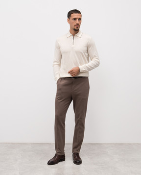 Stefano Ricci White cashmere and silk polo shirt with woven pattern K606399P30F25314