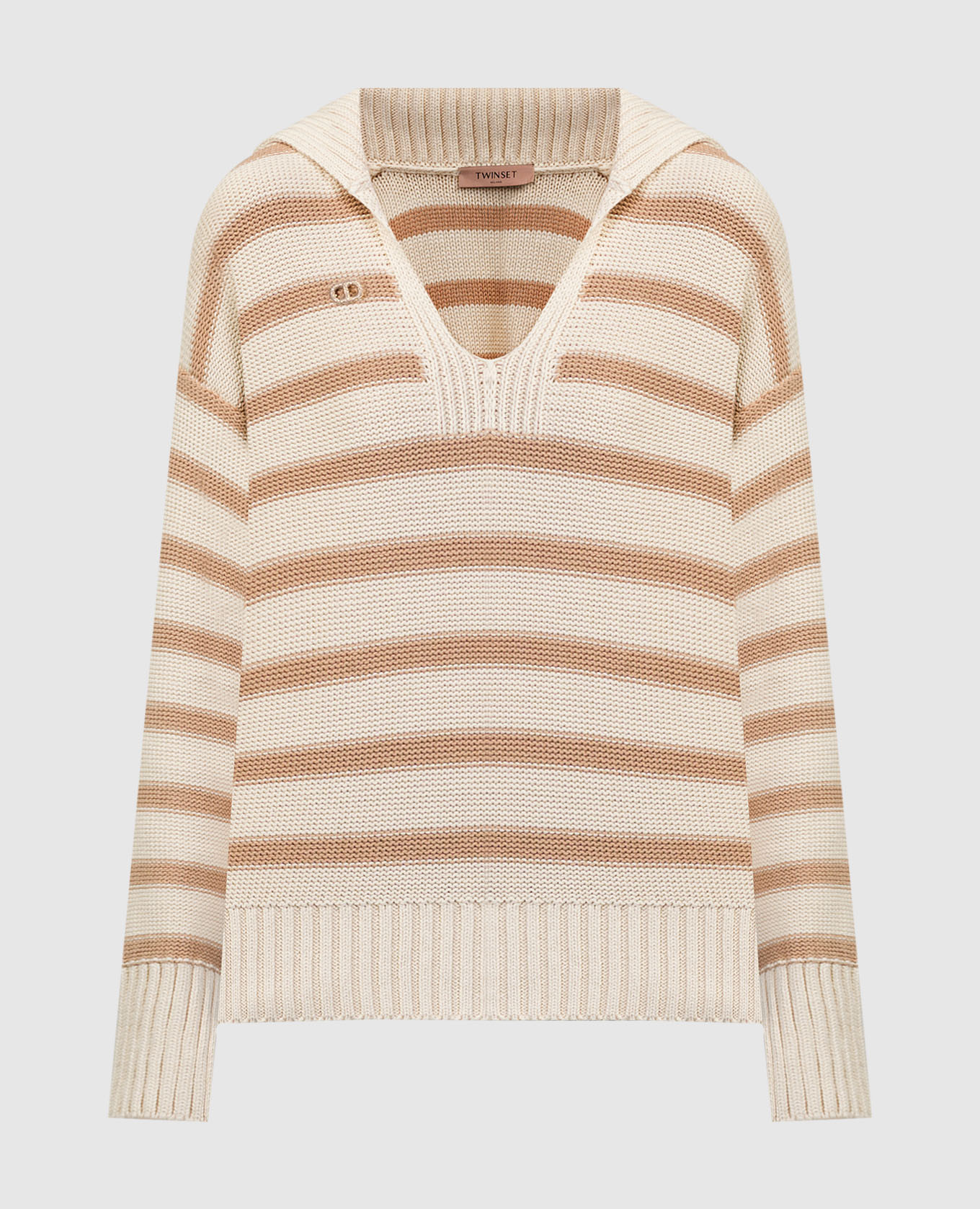 

Beige striped pullover with a brooch Twinset