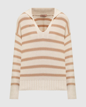 Twinset Beige striped pullover with a brooch 241TP3210