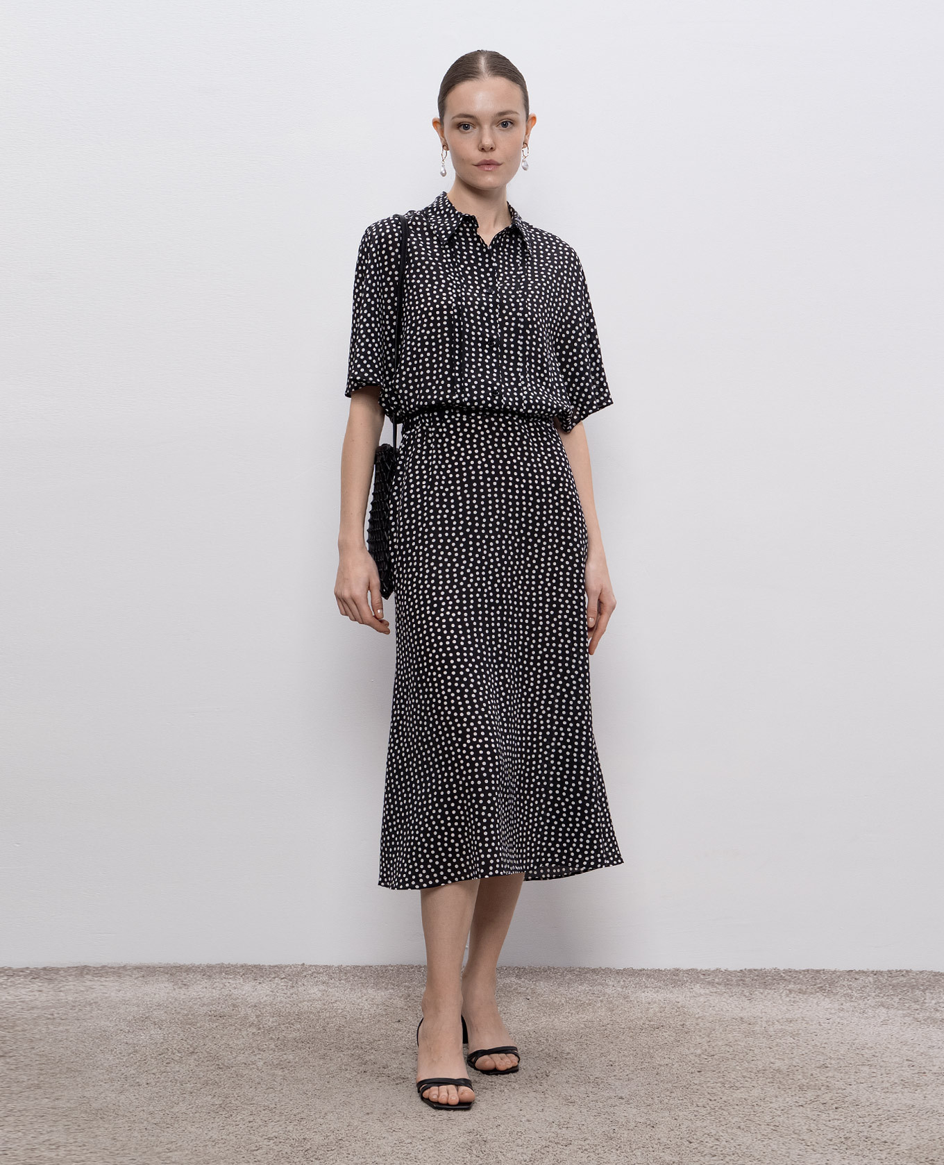 Black polka dot silk shirt dress Jacob Lee 2