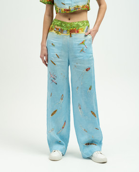 Casablanca Maison Sur Piloti blue linen trousers WS24TR15202