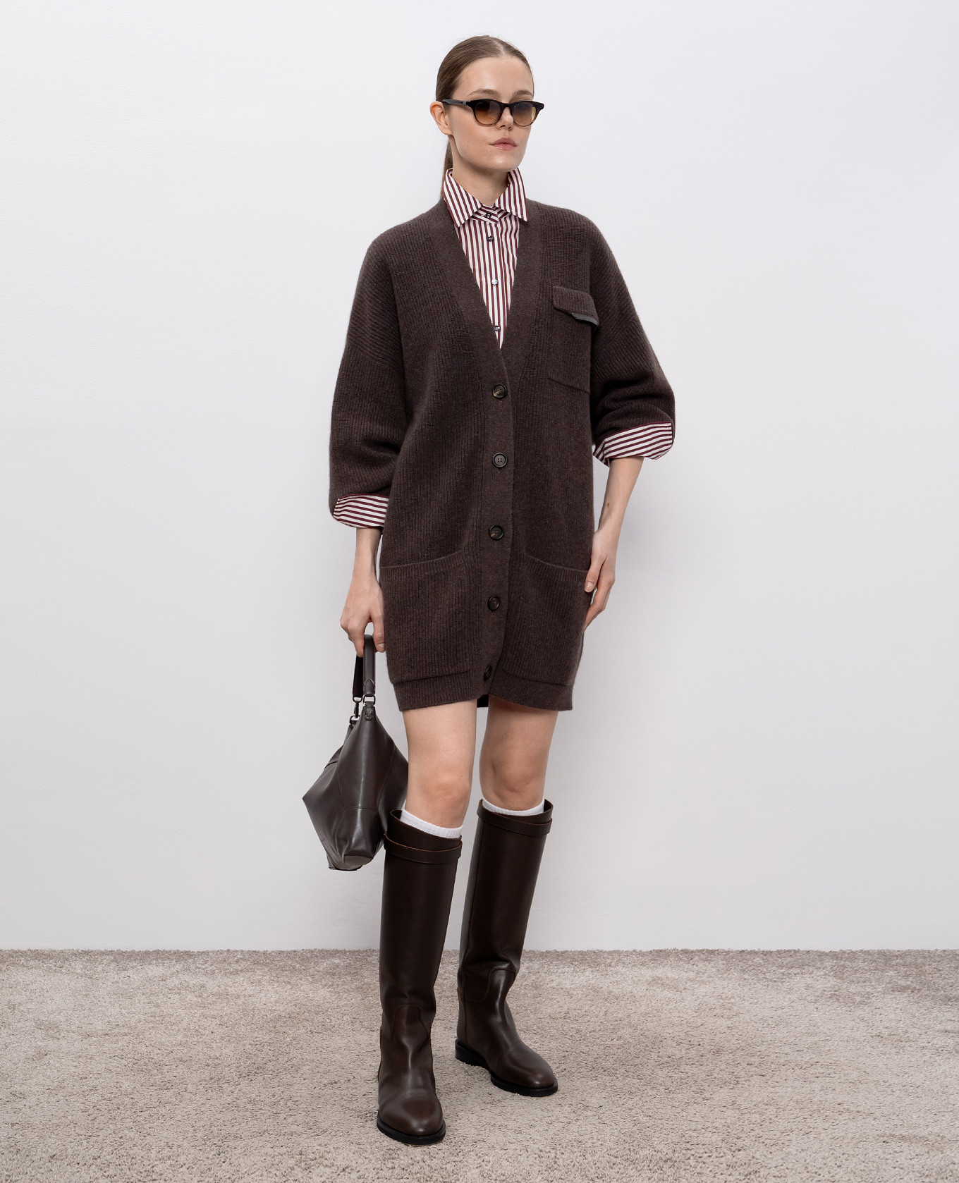 

Brown elongated cashmere cardigan Brunello Cucinelli
