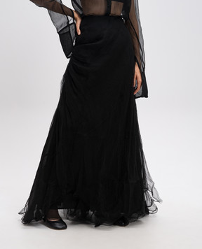 Marc Le Bihan Black silk reaper effect maxi skirt 25305