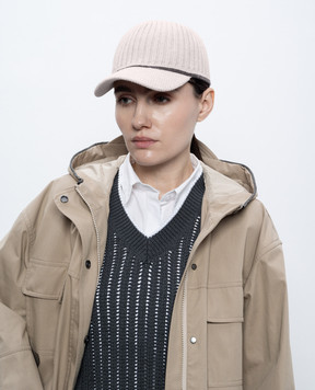 Brunello Cucinelli Gray wool, cashmere and silk cap with monil chain MCAP9A006P