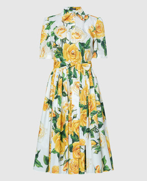 Dolce&Gabbana White shirt dress in YELLOW ROSE print F6AGMTHS5NO