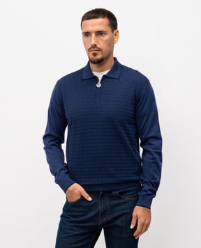 Stefano Ricci Blue wool and silk patterned polo shirt K202019P30F25395