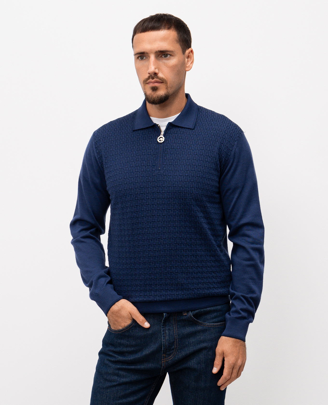 

Blue wool and silk patterned polo shirt Stefano Ricci