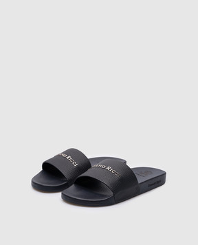 Stefano Ricci Blue leather flip flops with metallic logo UG31G761VD