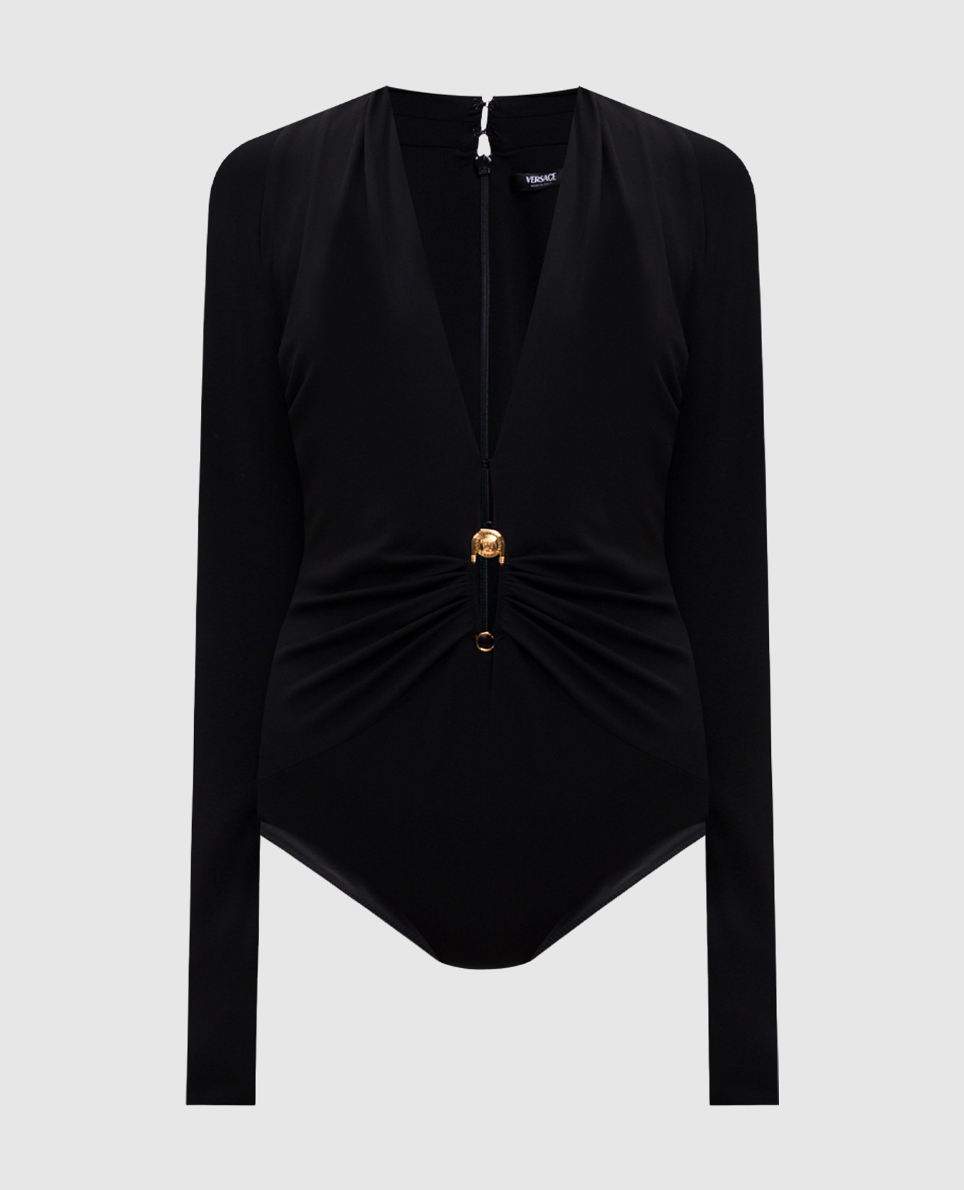 

Black bodysuit with branded pin Versace