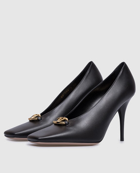 Valentino Black leather boat shoes with VLogo logo 5W2S0JT5EEY