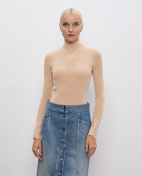 Valentino Beige cashmere turtleneck with lace 7B0KC68L9QT