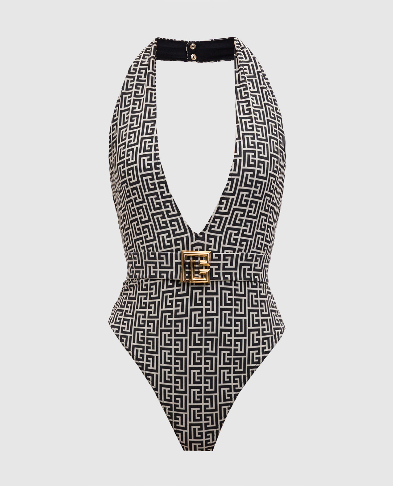 

Black swimsuit with branded print and belt Balmain